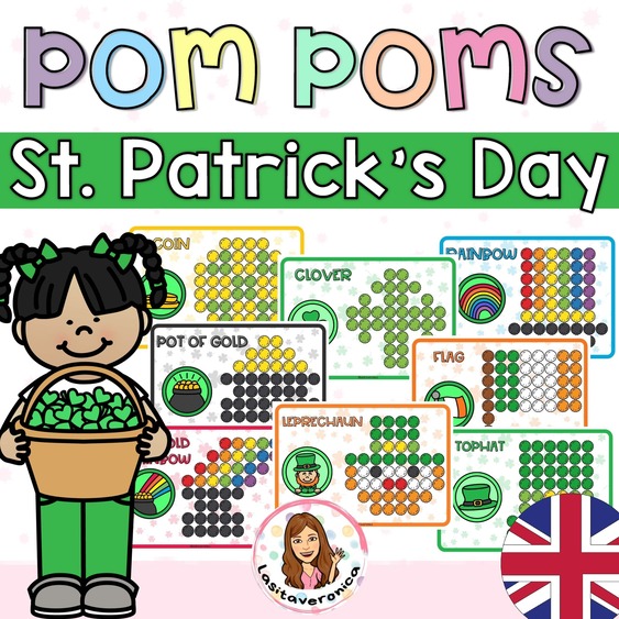 Pompones San Patricio. Marzo. St. Patrick's Day Pom Poms. INGLÉS