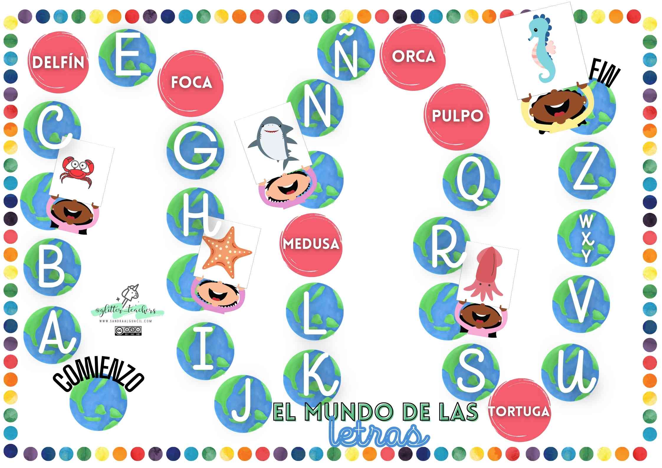 JUEGO DE LA OCA - ABECEDARIO SOBRE LOS ANIMALES DEL MAR