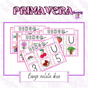 Bingo primavera (Ruleta ikea), números del 1 al 5 y vocales