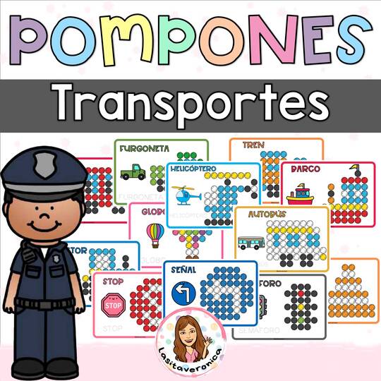 Pompones Medios de transportes. Motricidad fina.