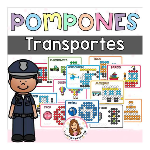 Pompones Medios de transportes. Motricidad fina.