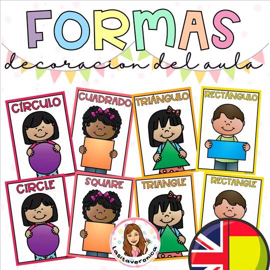 Formas geométricas. Decoración del aula / 2D shape posters. Spanish English