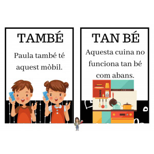Cartells per a l'aula. També/ Tan bé- S sorda i sonora - Alhora/a l'hora- Perquè/per què