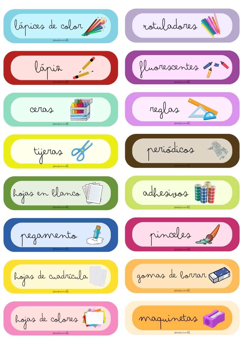 Etiquetas material aula (decoració aula)