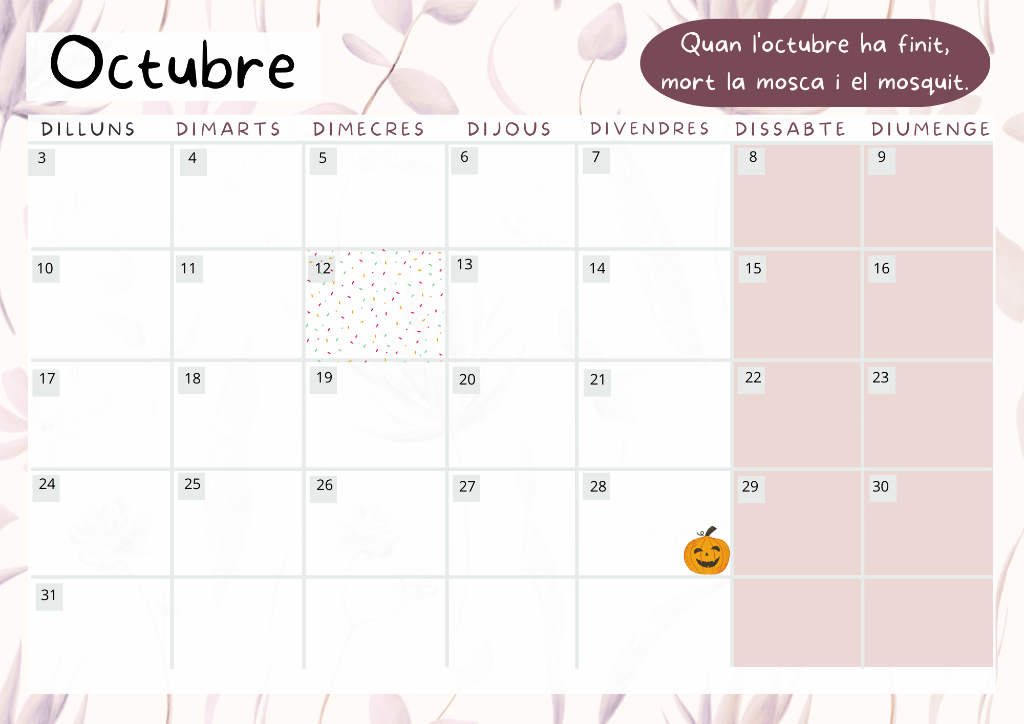 Calendari escolar mensual