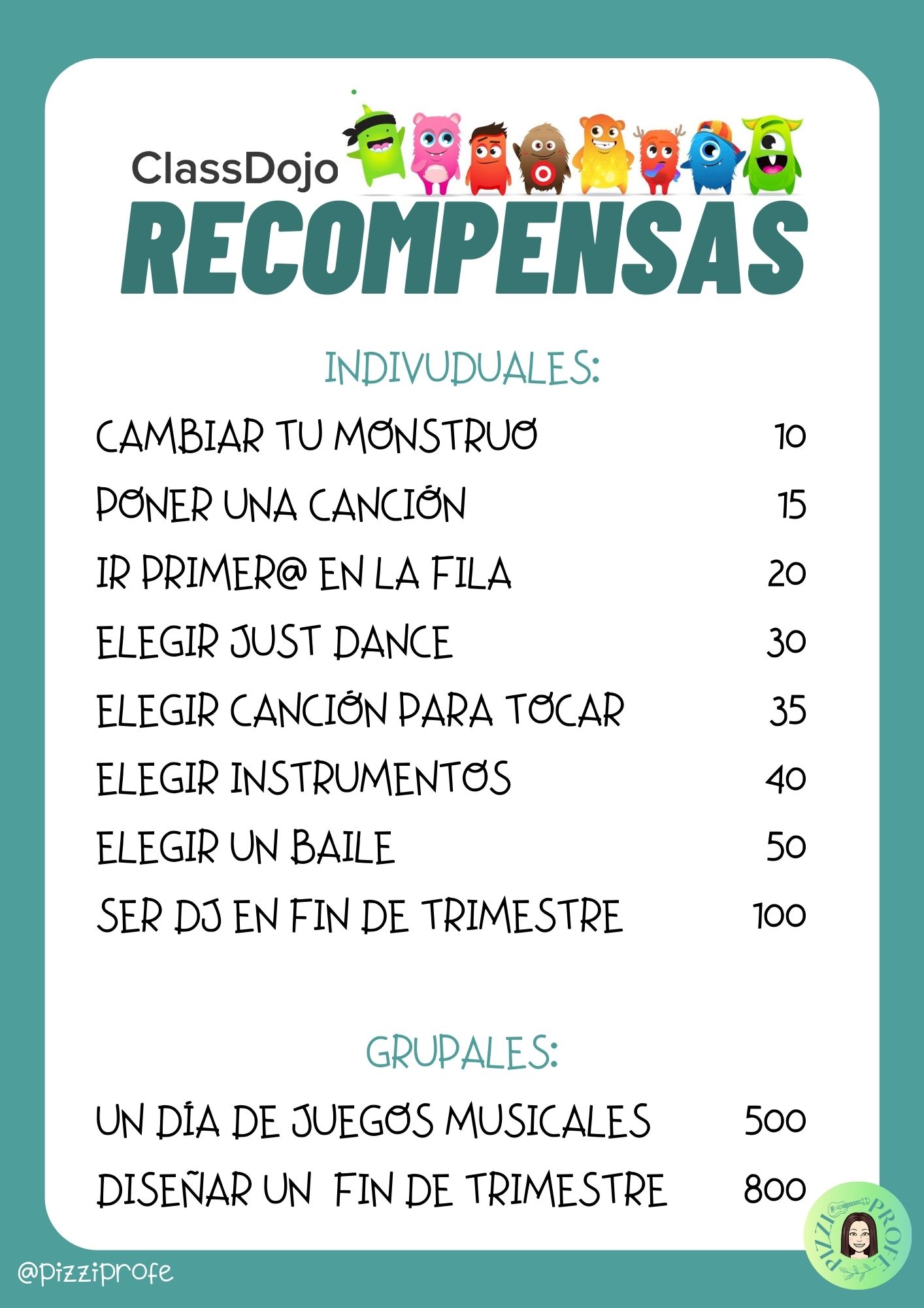 Recompensas ClassDojo para el aula de música by @pizziprofe