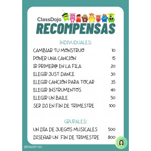 Recompensas ClassDojo para el aula de música by @pizziprofe