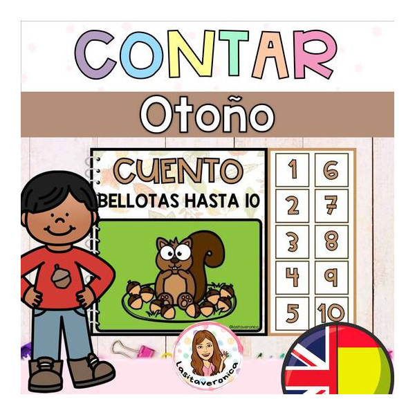 Contamos bellotas. Otoño. Libro interactivo. Tarjetas de conteo.
