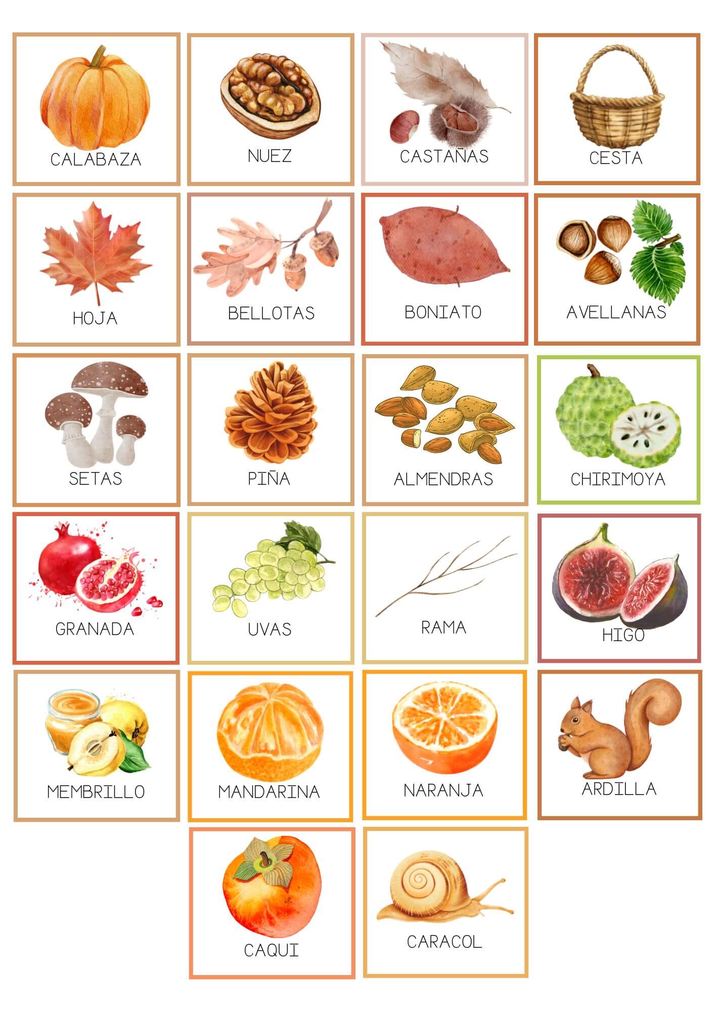 vocabulario de otoño castellano mayúsculas
