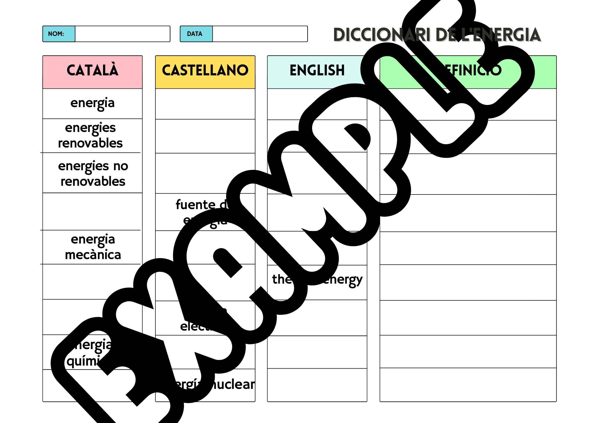 PROJECTE ENERGIA. Estació 1: Diccionari de l'energia