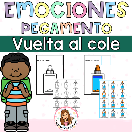 Emociones Pegamento / Glue Emotions. Back to School. August. September. Spanish