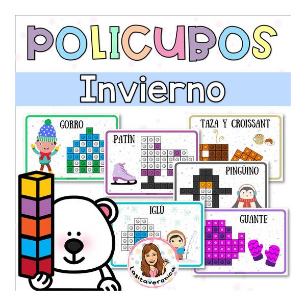 Policubos en invierno. Winter Mathlink Cubes Designs Snap cubes.Math Centers.Spanish
