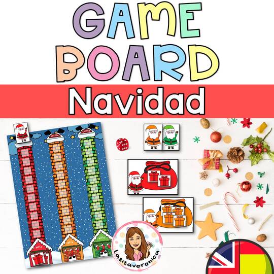 Juego de mesa Navidad. Christmas Game Board. December. Mates Navidad.