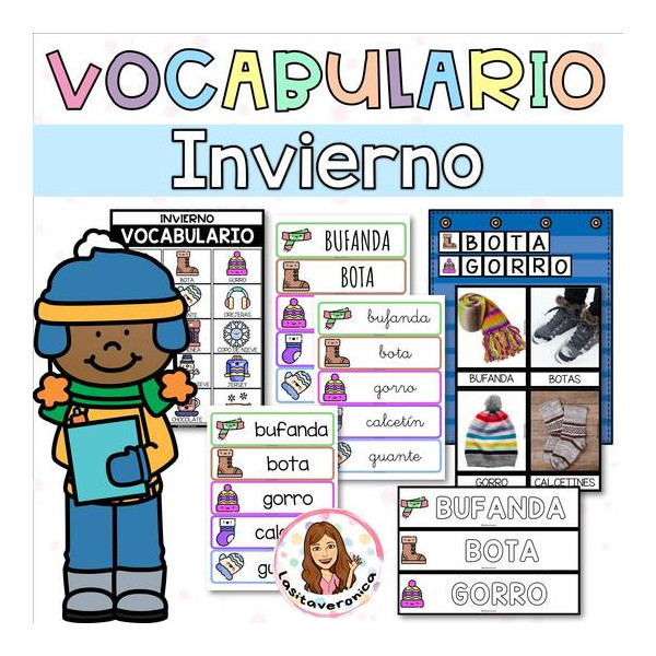 Vocabulario invierno. Winter vocabulary. January. Enero. Spanish.