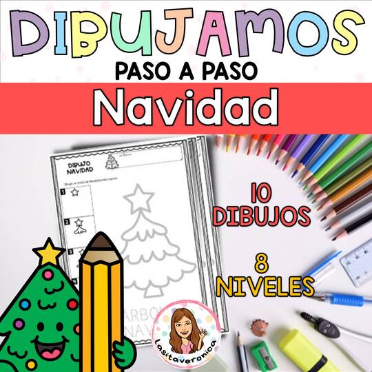 Dibujos paso a paso Navidad. Christmas Directed Drawings December. Spanish