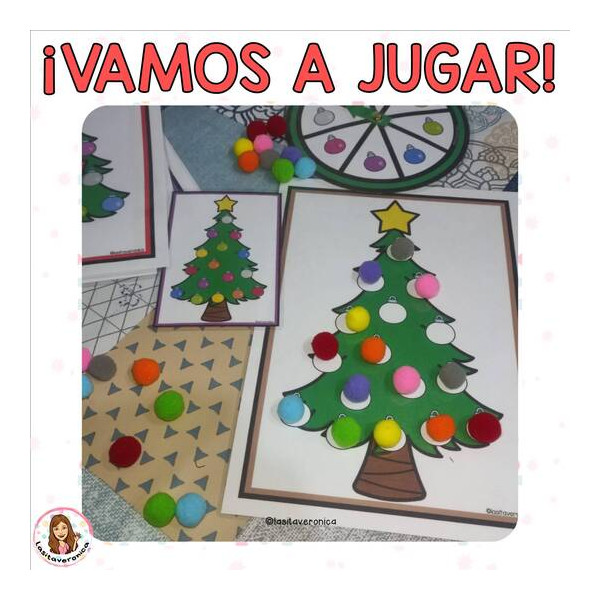 Atención Navidad. Árboles de Navidad. Pompones. Motricidad fina.