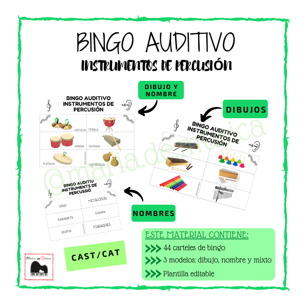 Bingo auditivo instrumentos percusión