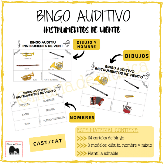 Bingo auditivo instrumentos viento