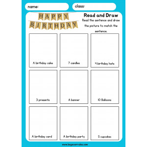 Birthday vocabulary - read and draw