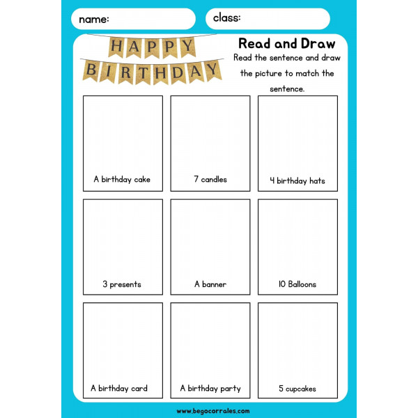 Birthday vocabulary - read and draw