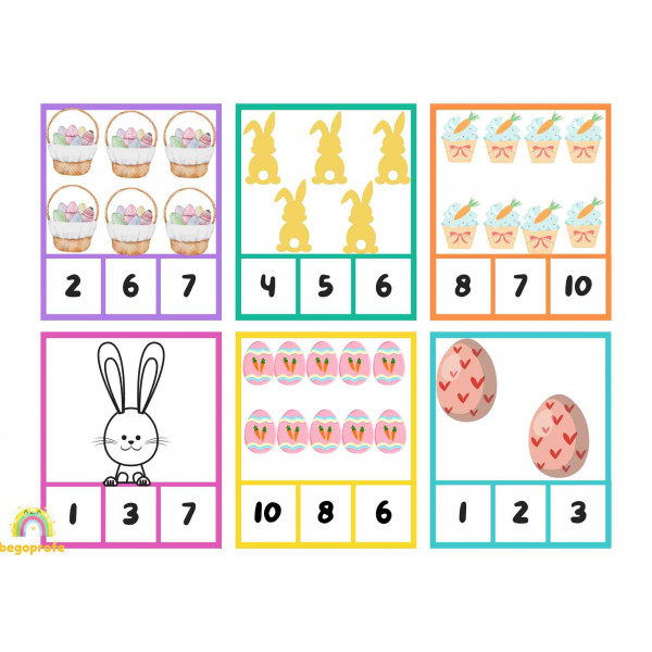 Tarjetas de Pascua para contar - Easter counting clip cards