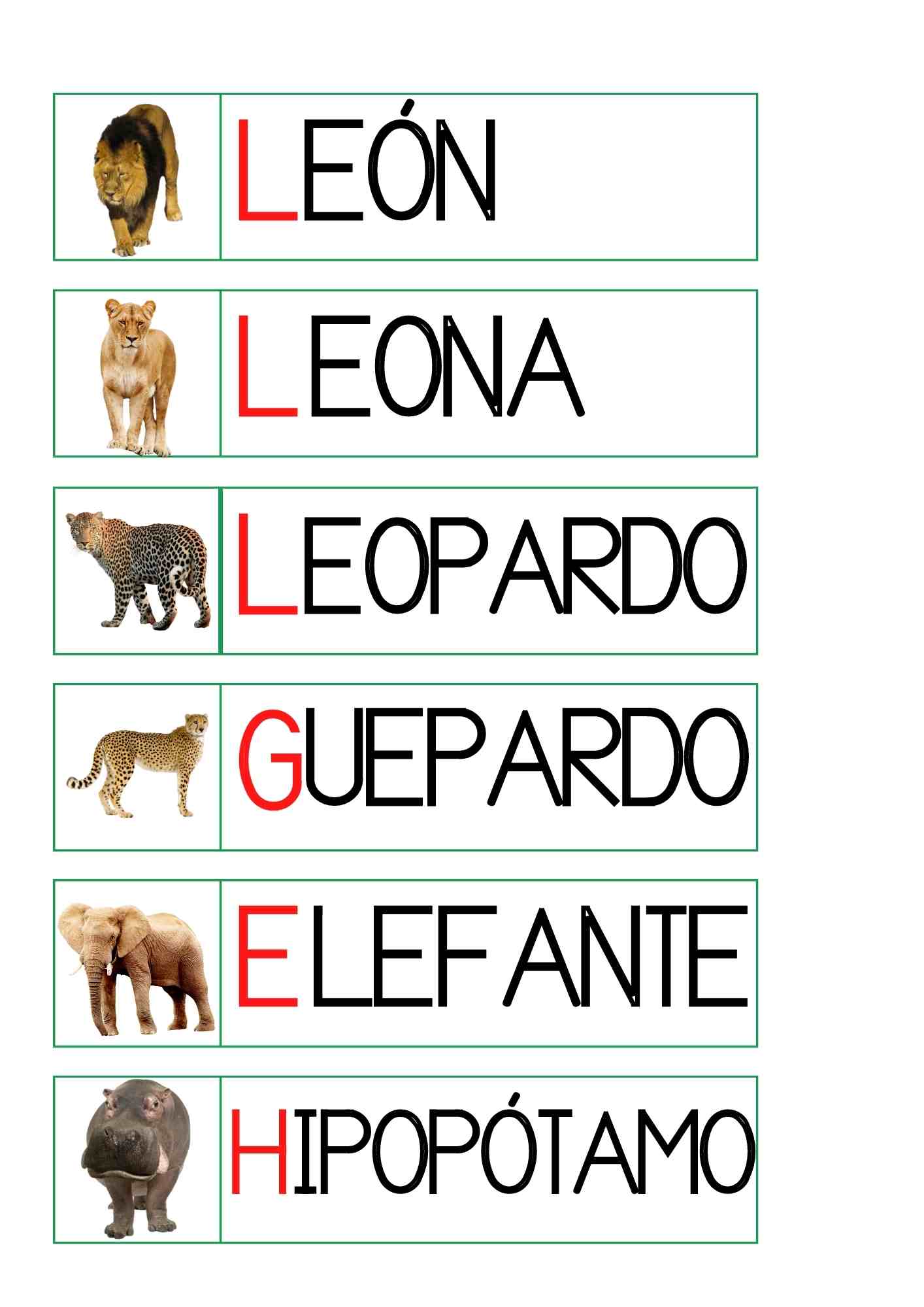 NOMBRES Y PICTOGRAMAS ANIMALES