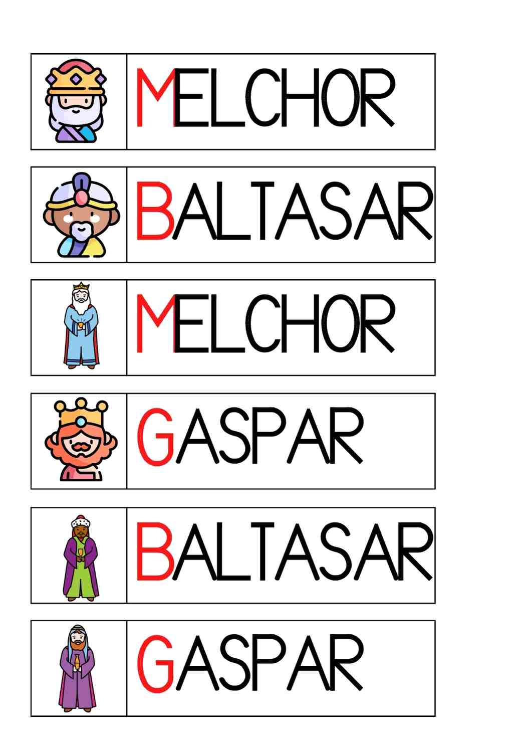 NOMBRES Y PICTOGRAMAS REYES MAGOS