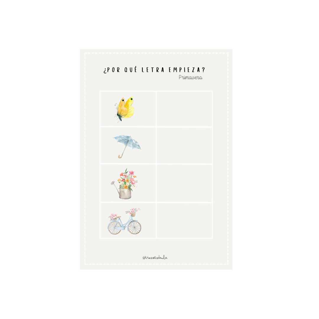 Material de conciencia fonológica de primavera