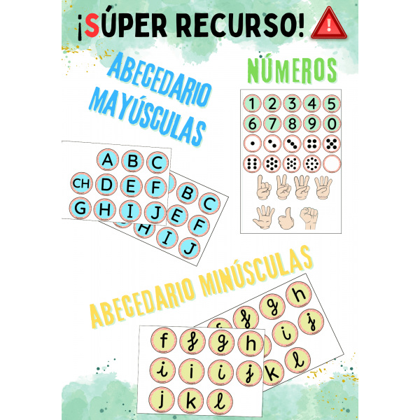 ABECEDARIO (mayúsculas y minúsculas) Y NÚMEROS (0-9) ¡MATERIAL CON SORPRESAS!