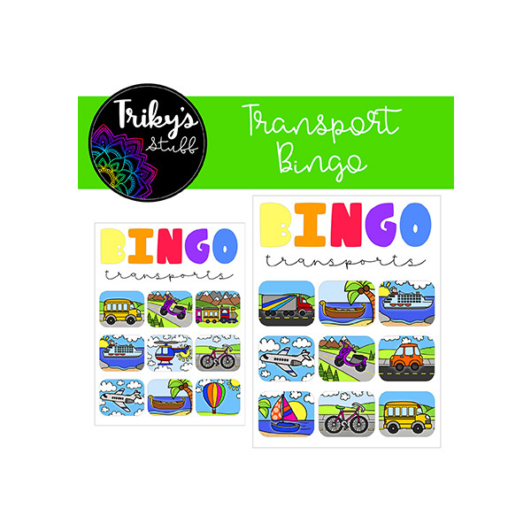 Transports Bingo Cards