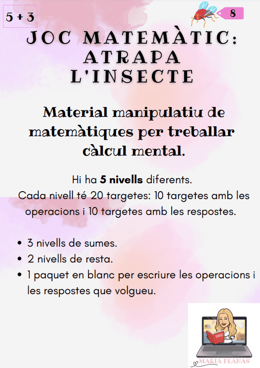 JOC MATEMÀTIC: ATRAPA L'INSECTE. MATERIAL MANIPULATIU CÀLCUL MENTAL. SUMES I RESTES.