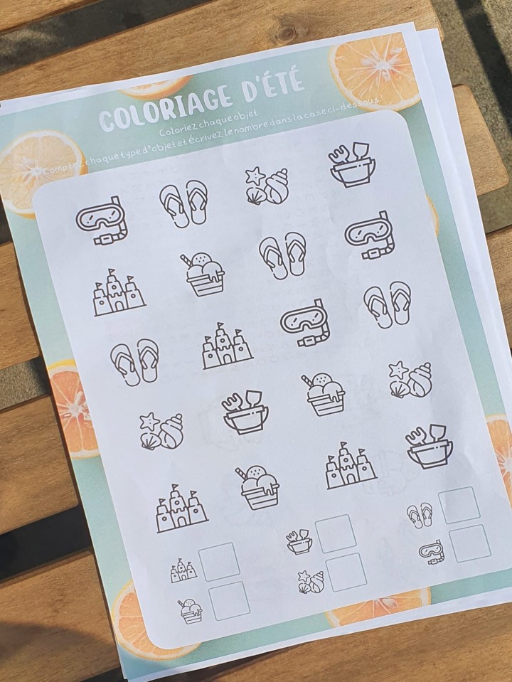 Colorea y cuenta (verano)