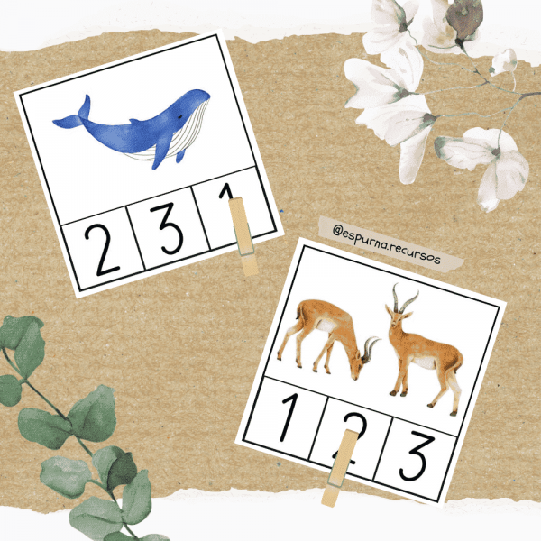 Tarjetas Grafía-cantidad Conteo animales