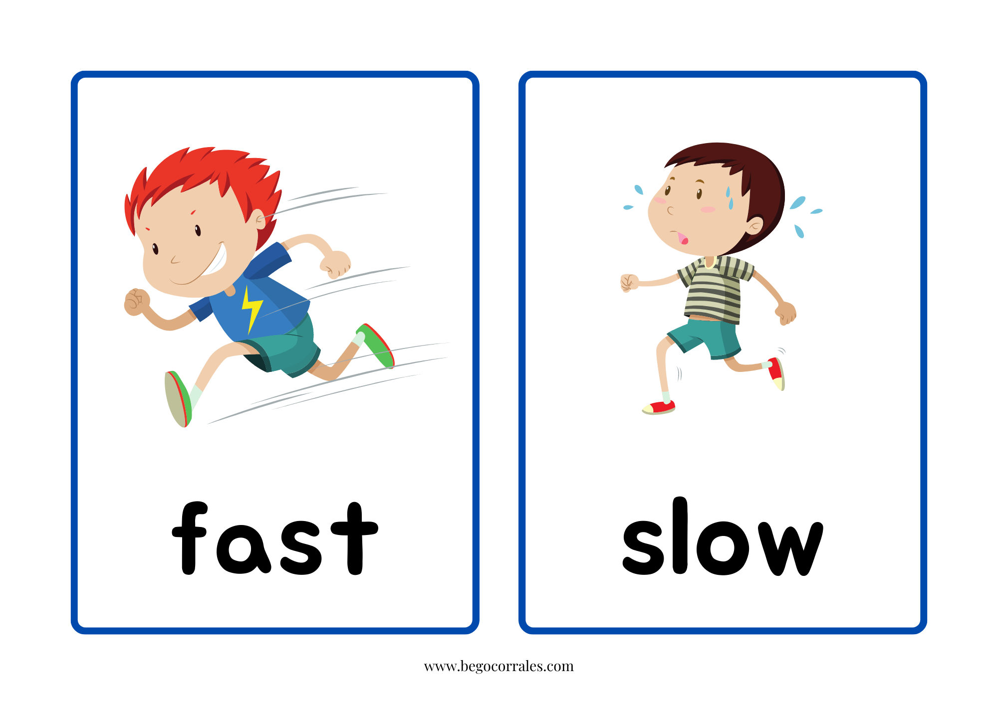 Opposite adjectives flashcards and sentences