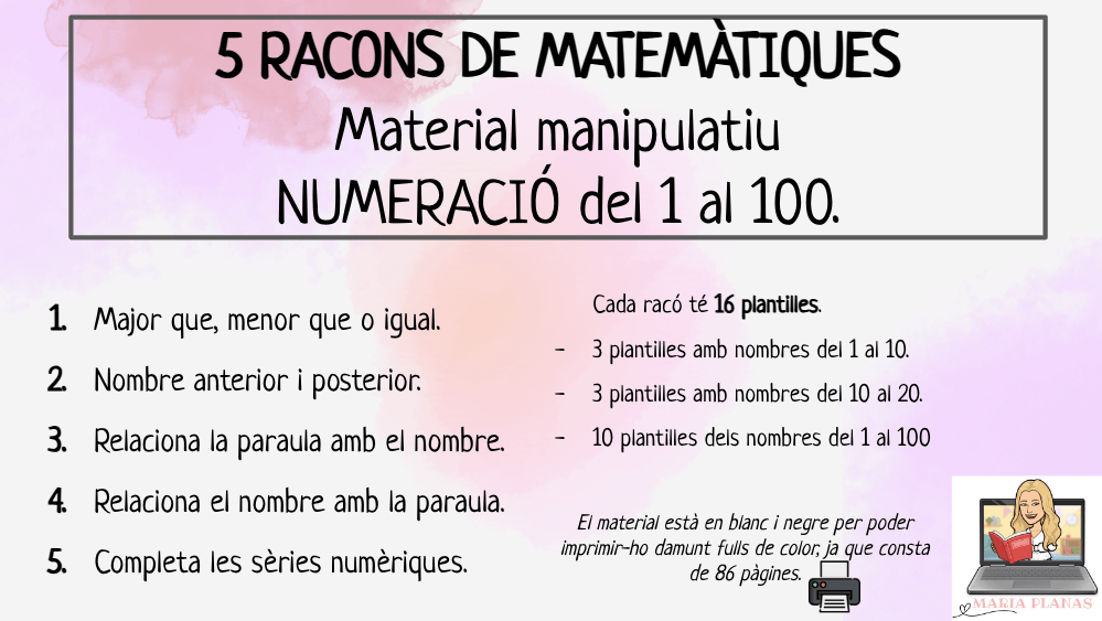 5 RACONS MATEMÀTIQUES. NUMERACIÓ DEL 1-100. ESTACIONS D'APRENENTATGE. MATERIAL MANIPULATIU.