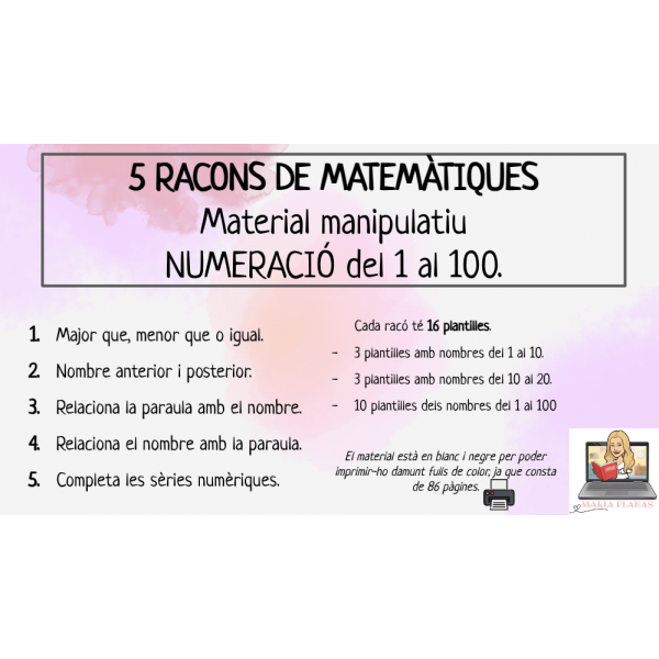 5 RACONS MATEMÀTIQUES. NUMERACIÓ DEL 1-100. ESTACIONS D'APRENENTATGE. MATERIAL MANIPULATIU.
