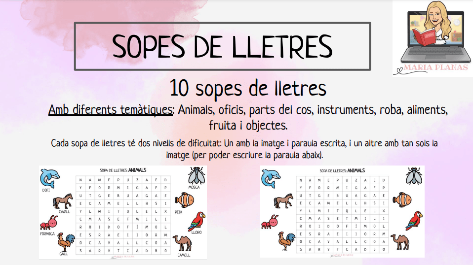 10 SOPES DE LLETRES. CATALÀ. DIFERENTS TEMÀTIQUES. 2 NIVELLS DE DIFICULTAT.