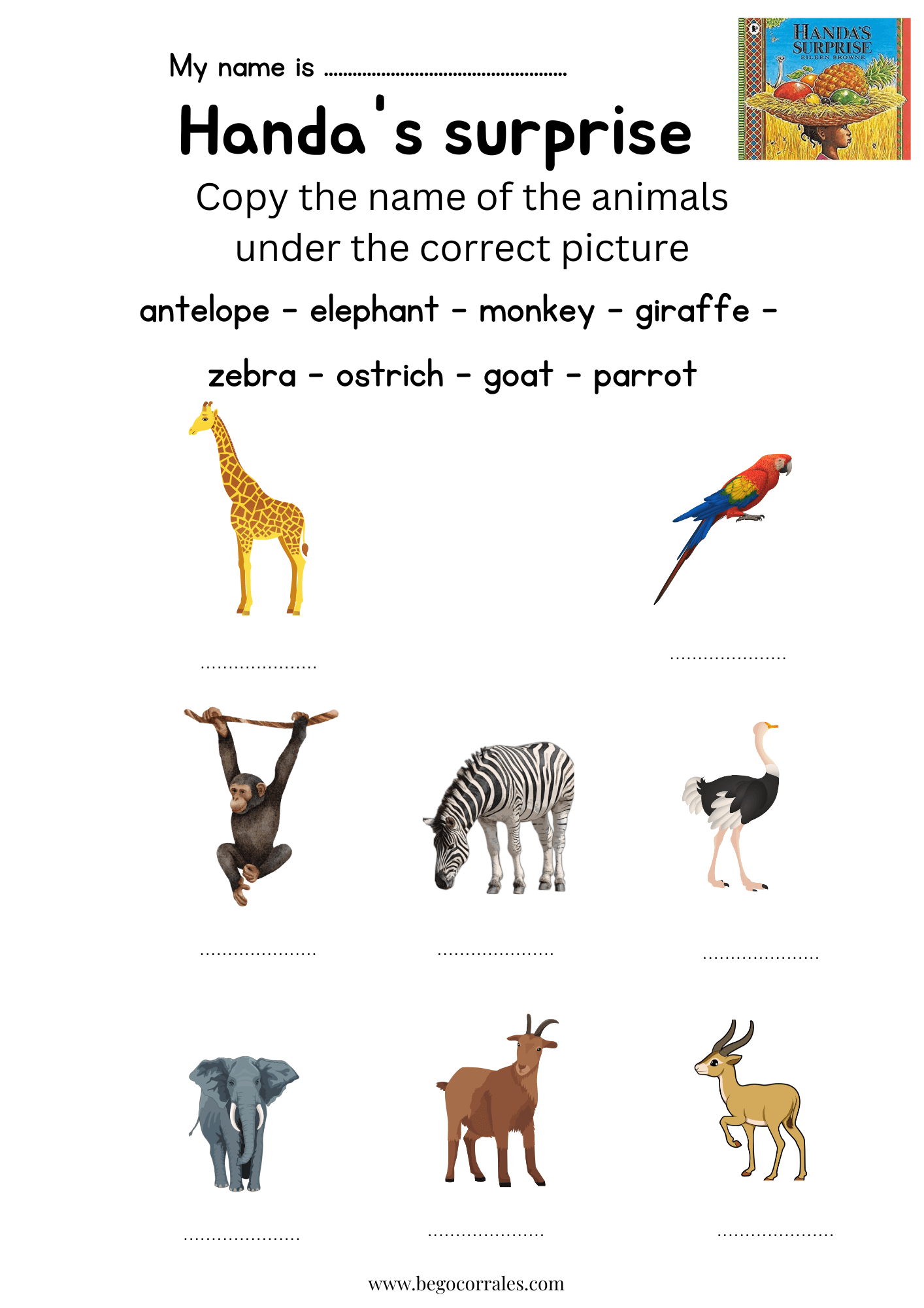 Handa's surprise writing worksheets