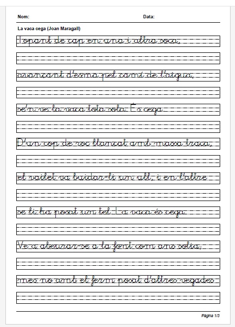 Cal·ligrafia: La vaca cega (Joan Maragall)