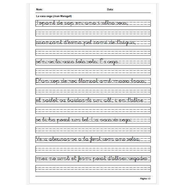 Cal·ligrafia: La vaca cega (Joan Maragall)