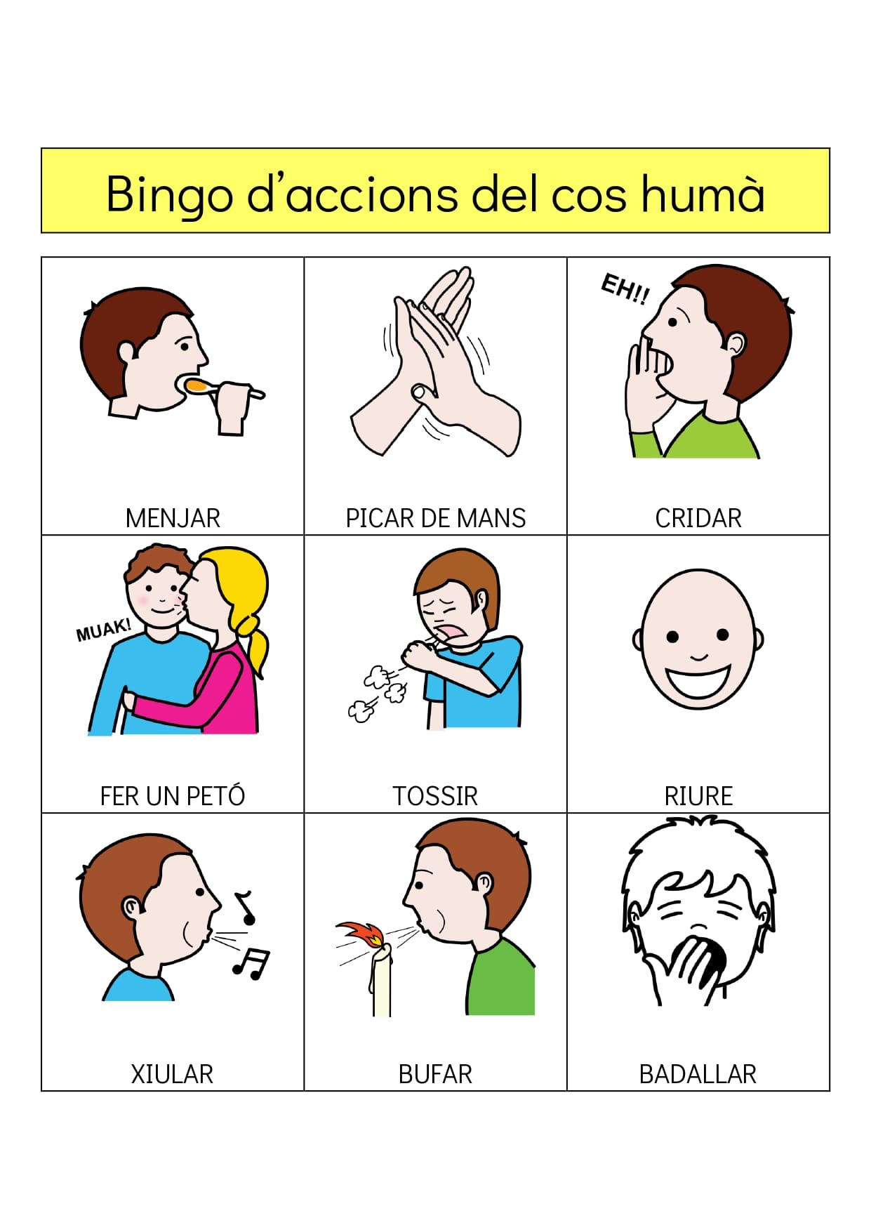 Bingo d'accions del cos humà