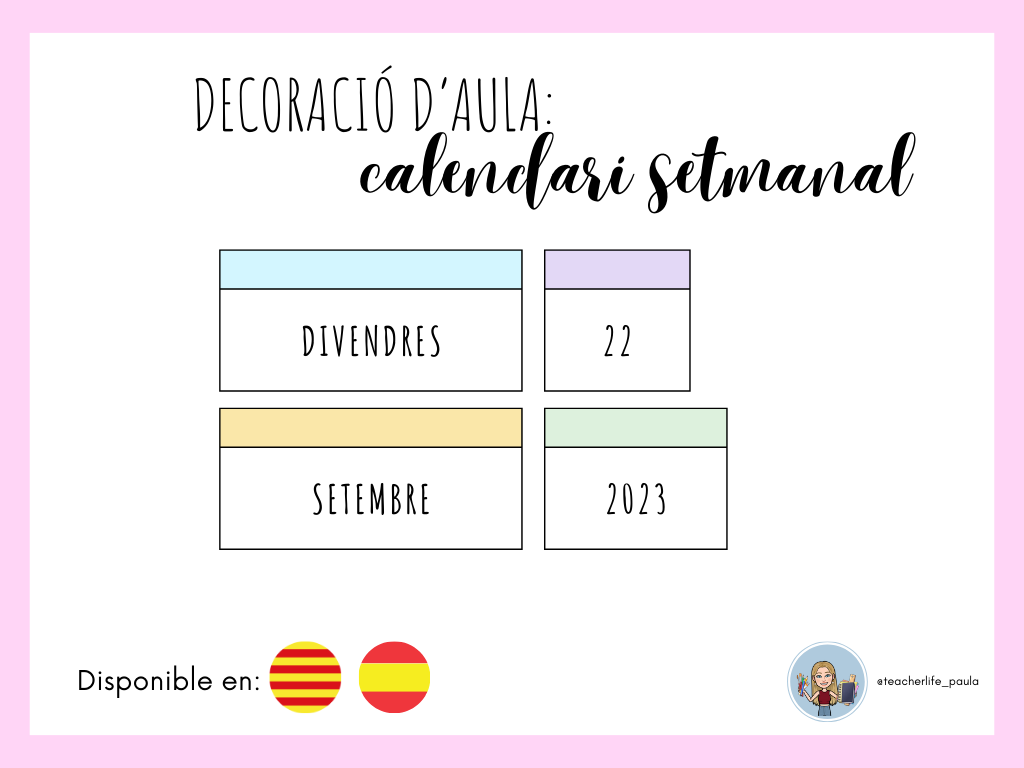 Decoració d'aula: Calendari setmanal