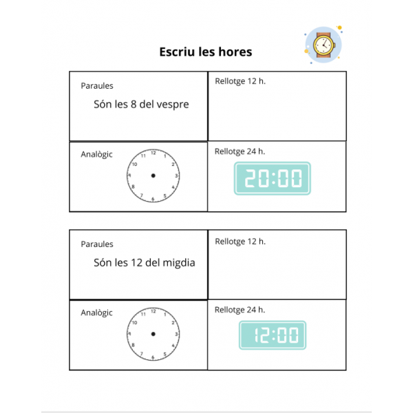 Escriu les hores