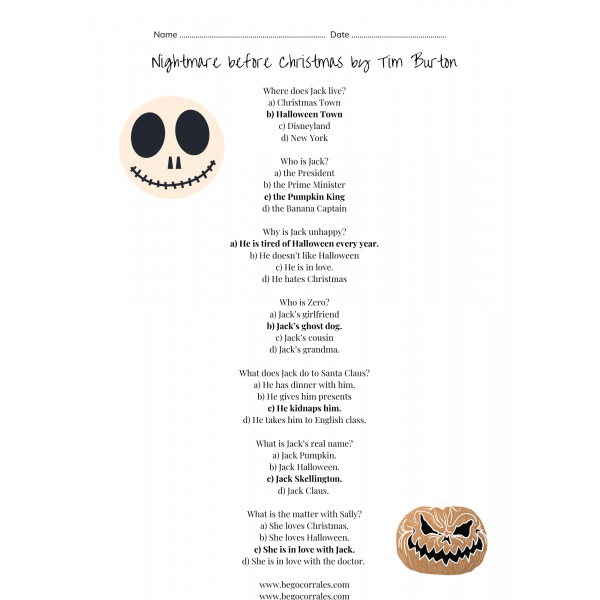 Halloween Nightmare before Christmas Quiz