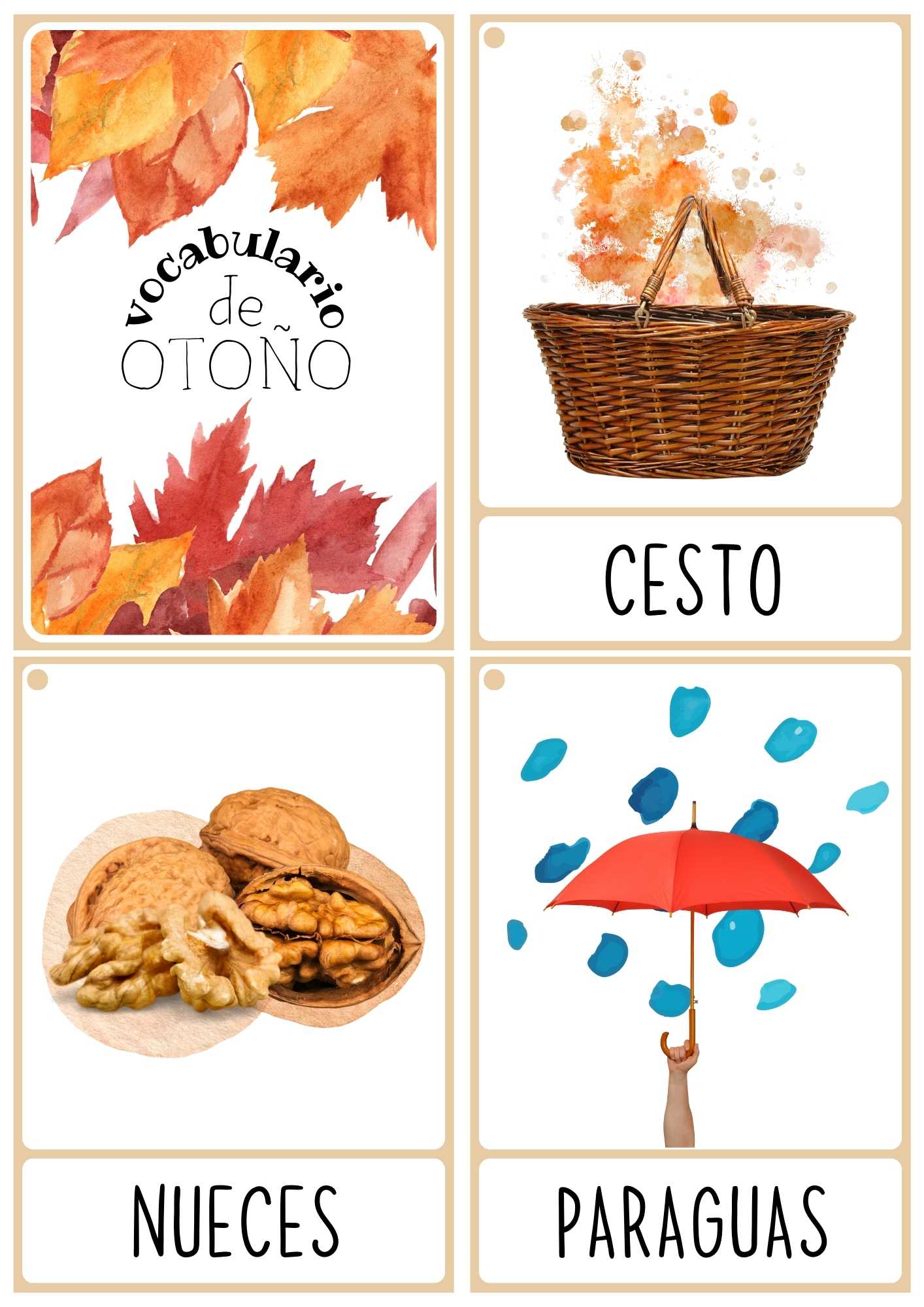 Targetas de vocabulario de OTOÑO (4/página)
