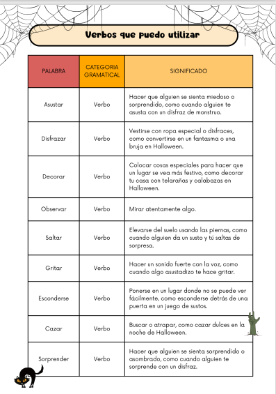 Adjetivos, sustantivos y verbos de Halloween