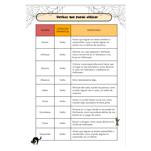 Adjetivos, sustantivos y verbos de Halloween