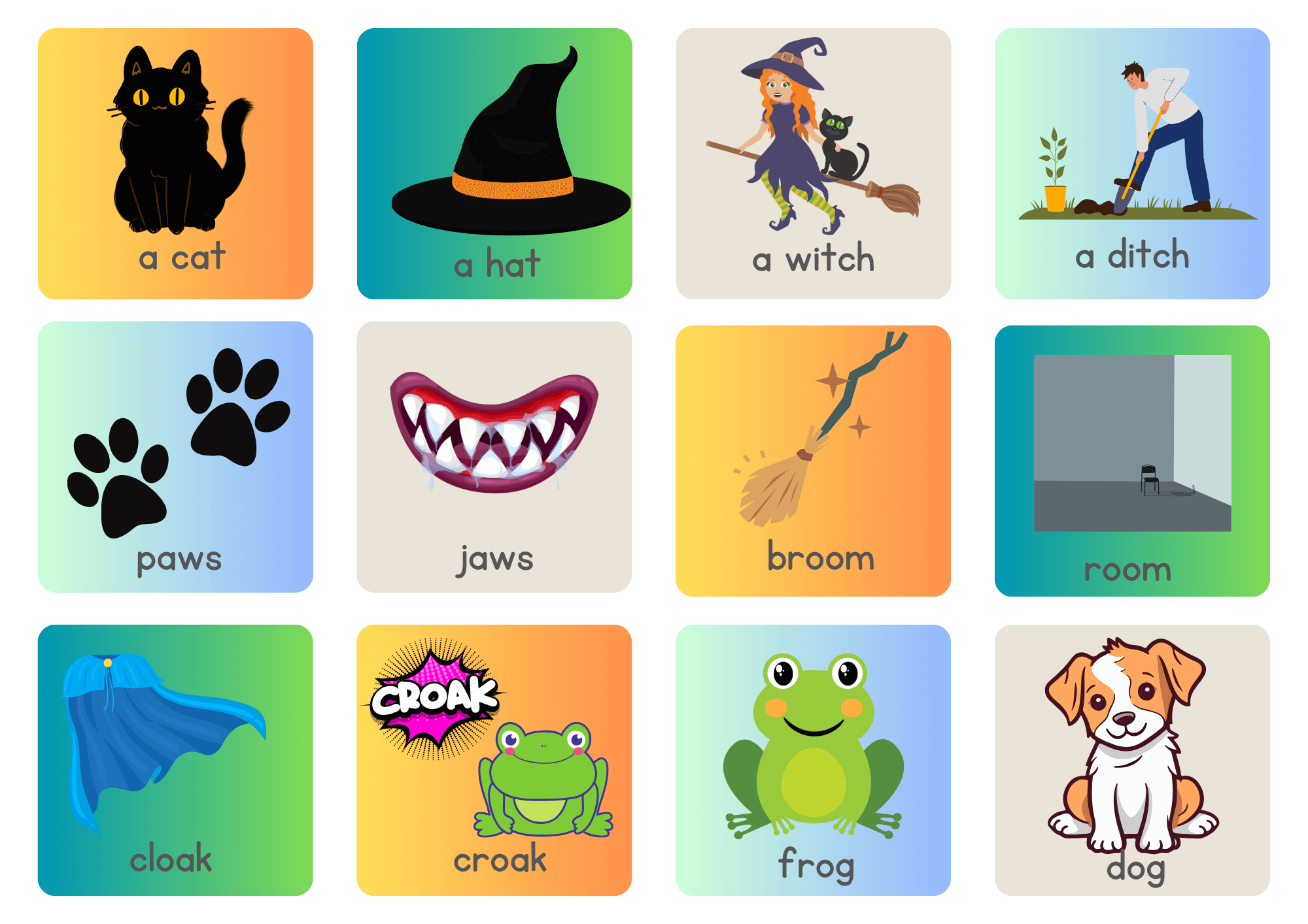 Room on the broom rhyming words