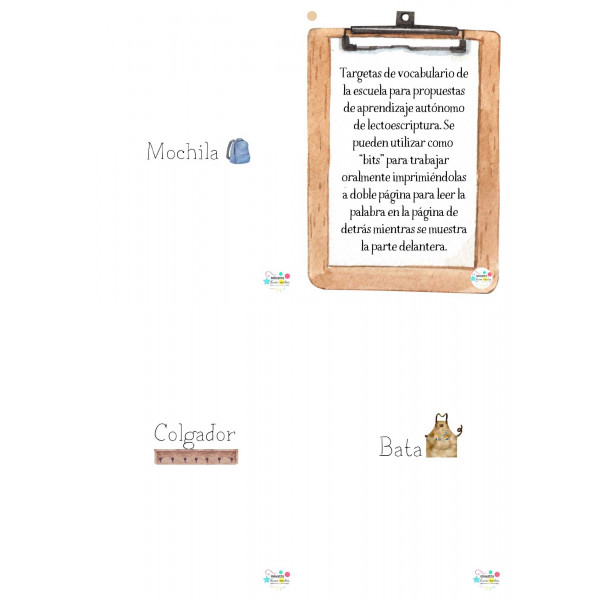 Targetas de vocabulario de la ESCUELA (4/página)