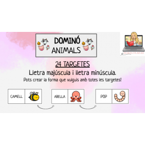 DOMINÓ ANIMALS. 24 Targetes. LLETRA MAJÚSCULA I MINÚSCULA.
